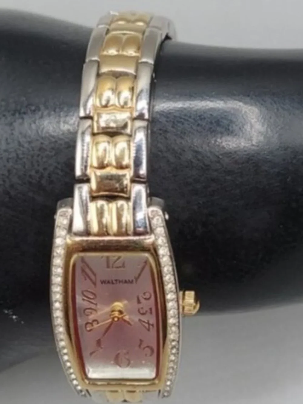 Vtg Waltham Ladies Tonneau Style Watch WAW042 Art Deco Crystal Bezel 6